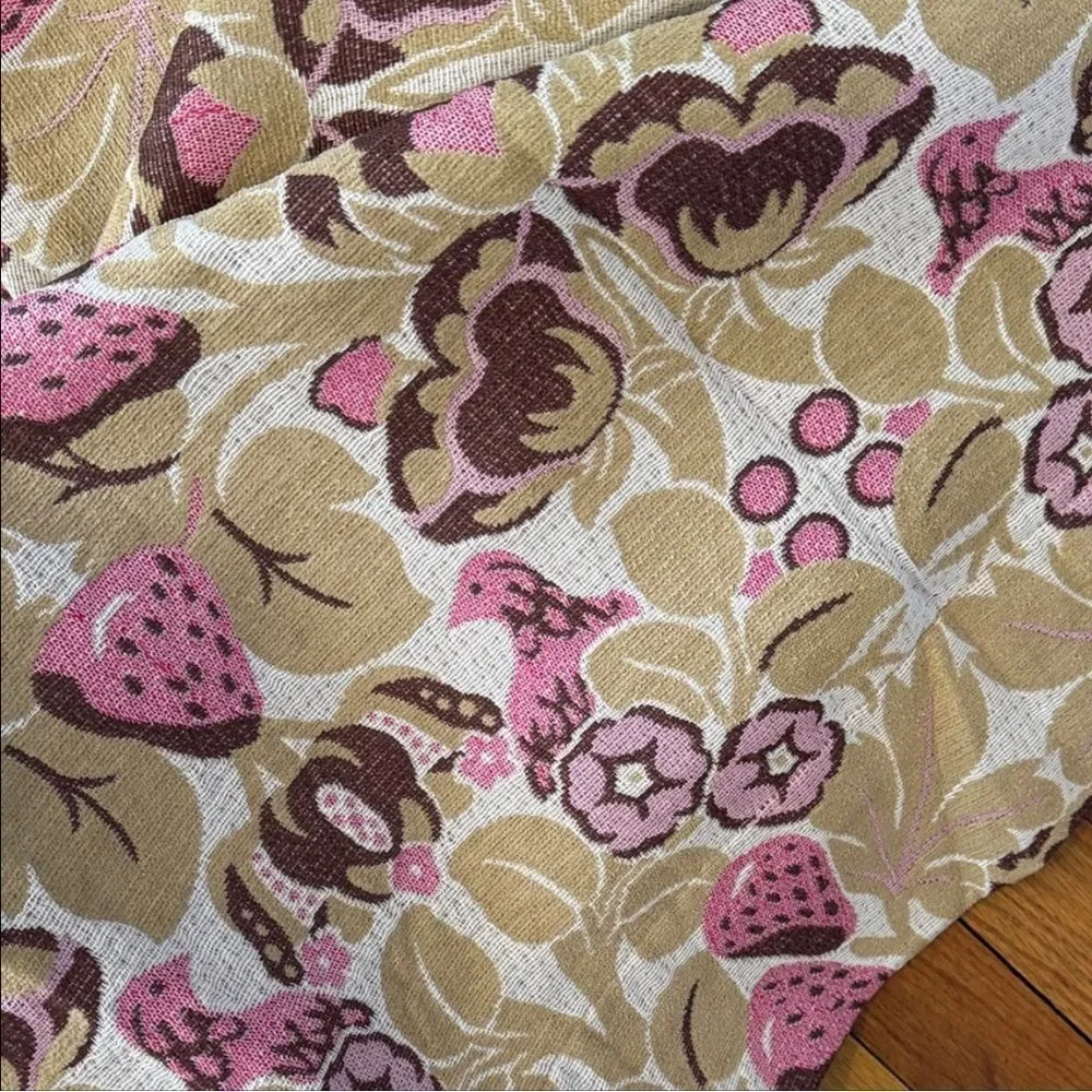 New Anthropologie Cotton Jacquard Strawberry Bird Curtain 50”x 84”Set of Two